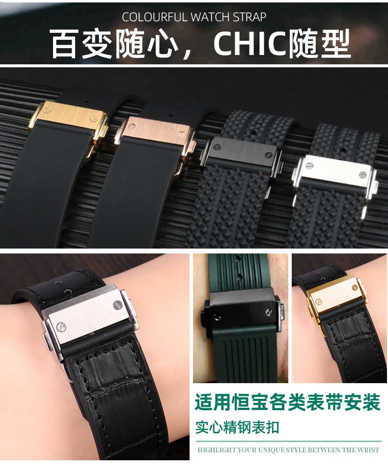 For Hublot Fusion Classic Big Bang Watch Folding Clasp 18 22MM Stainless Steel Buckle Leather rubber Strap accessories with Tool