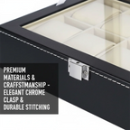 12-Slot Watch Box with Clear Window - Gray PU Leather Display Case with Soft Velvet Lining & Metal Clasp
