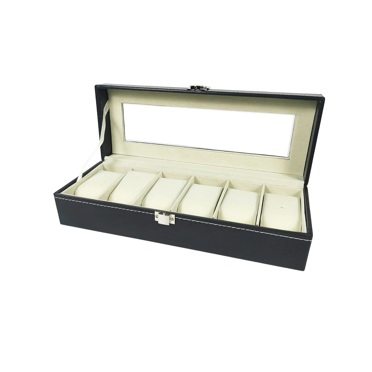 12-Slot Watch Box with Clear Window - Gray PU Leather Display Case with Soft Velvet Lining & Metal Clasp