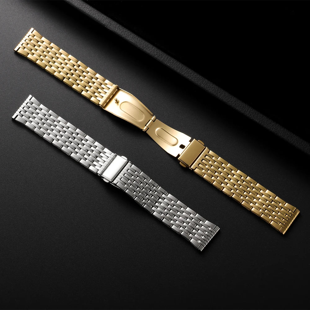 Stainless Steel Watch Bands 18mm 20mm 22mm for Men Women Universal Sport Bracelet Replacement Metal Folding Buckle Wrist Band