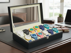 12-Slot Watch Box with Clear Window - Gray PU Leather Display Case with Soft Velvet Lining & Metal Clasp